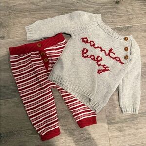 Kids Red & Gray Knit Matching Set - Cozy Sweater & Striped Pants